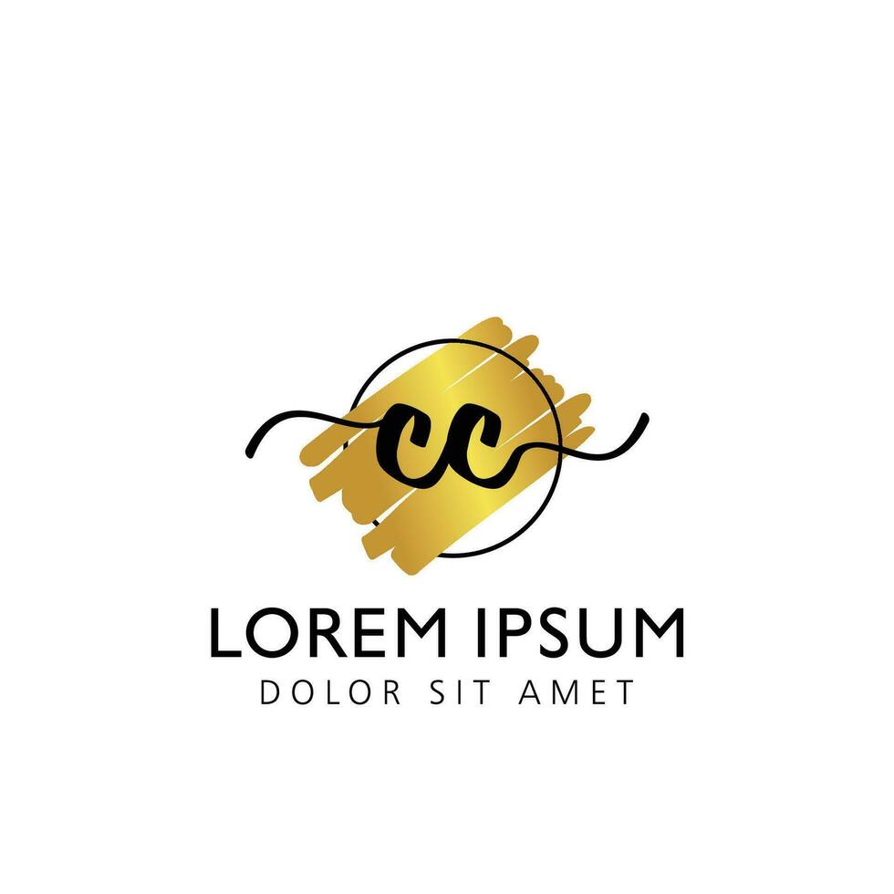 CC Initial Handwriting gold Brush Template Design vector