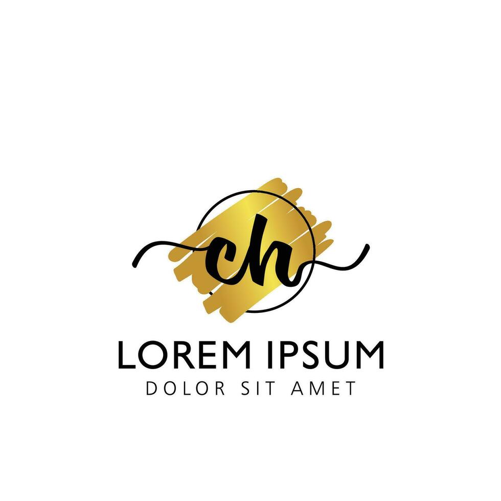 CH Initial Handwriting gold Brush Template Design vector