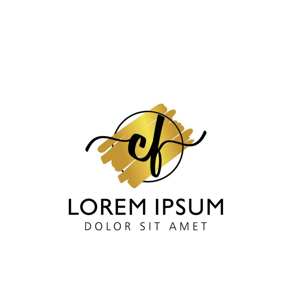 CF Initial Handwriting gold Brush Template Design vector