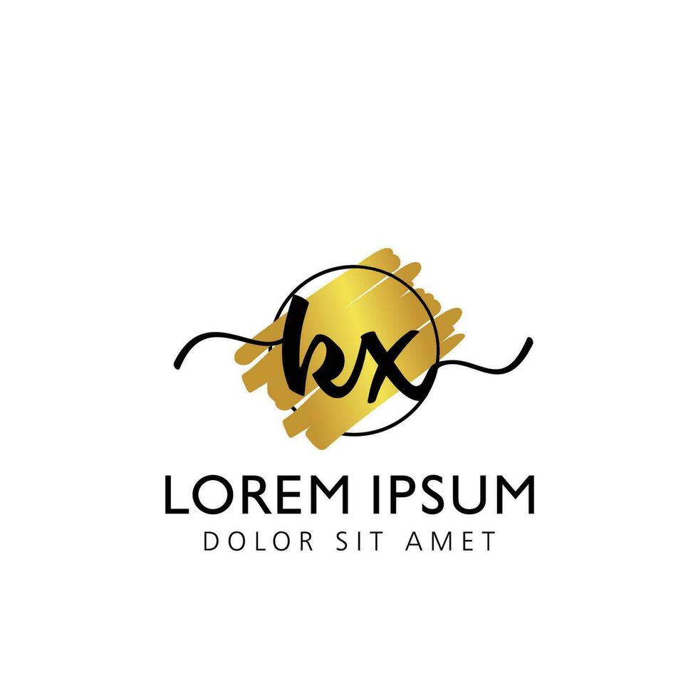 KX Initial Handwriting gold Brush Template Design vector
