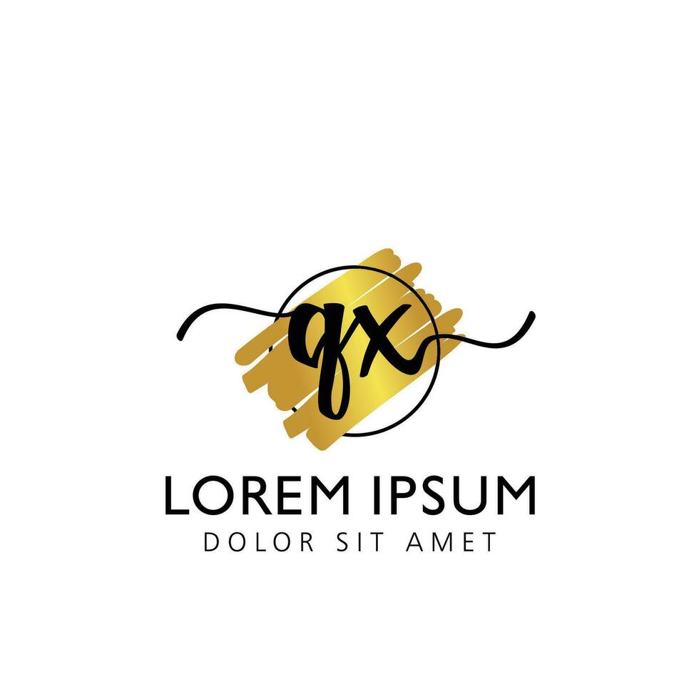 QX Initial Handwriting gold Brush Template Design vector