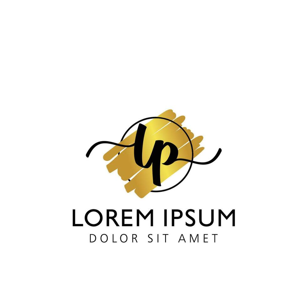 LP Initial Handwriting gold Brush Template Design vector