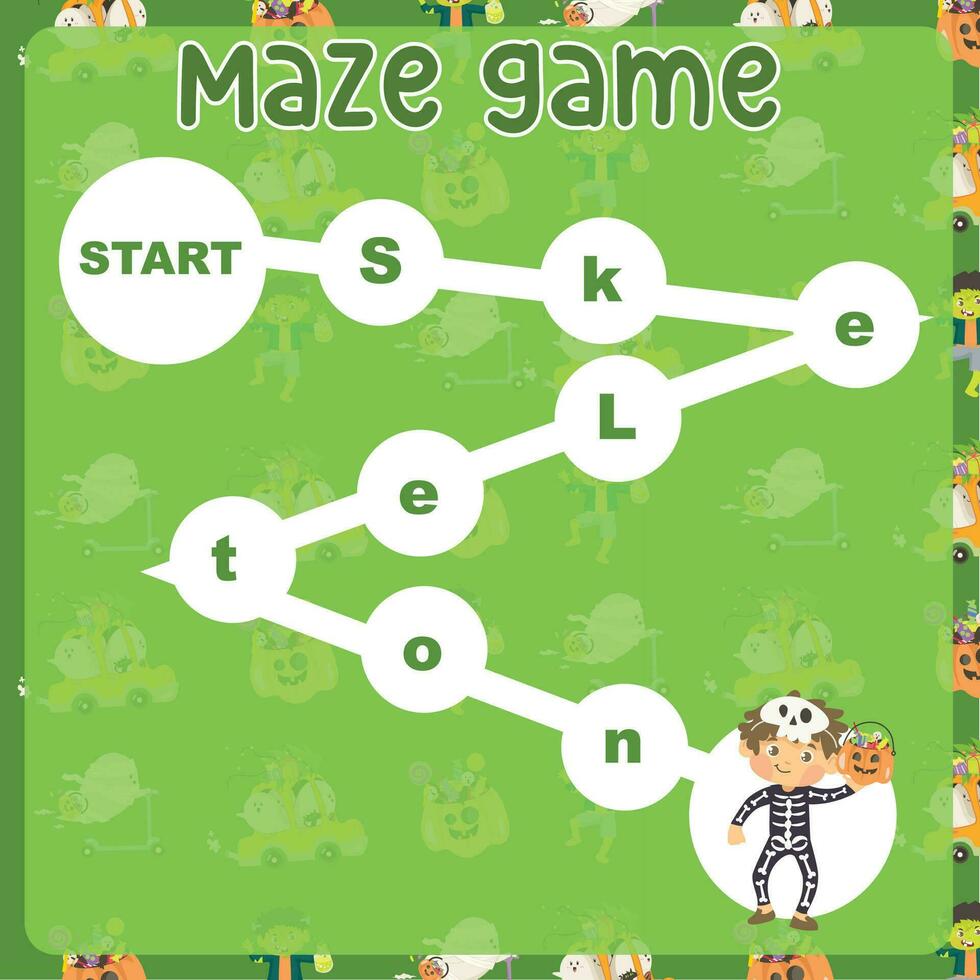 Maze game worksheet. Worksheet for learning English. Educational activity for children. vector