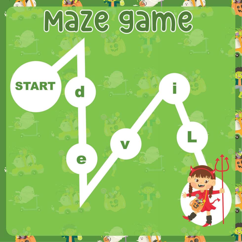 Maze game worksheet. Worksheet for learning English. Educational activity for children. vector