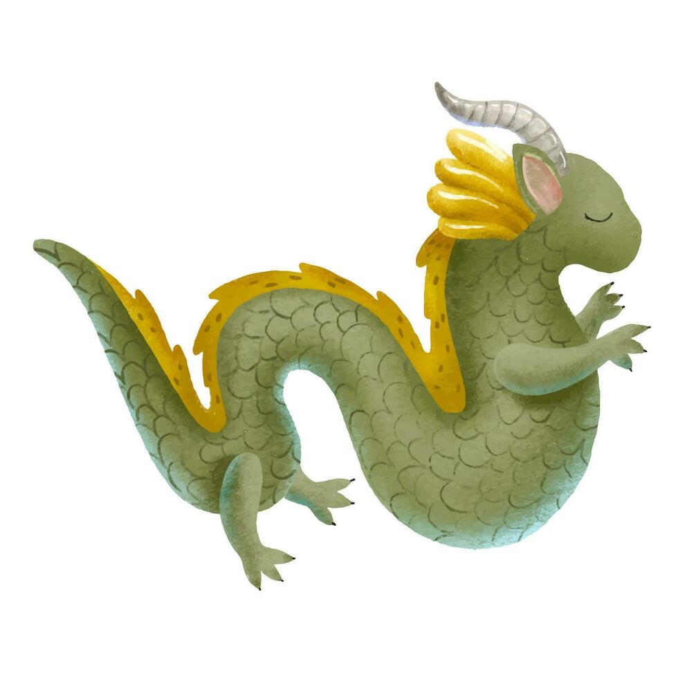 green and yellow chinese dragon of fairy tales. Scary legendary vector