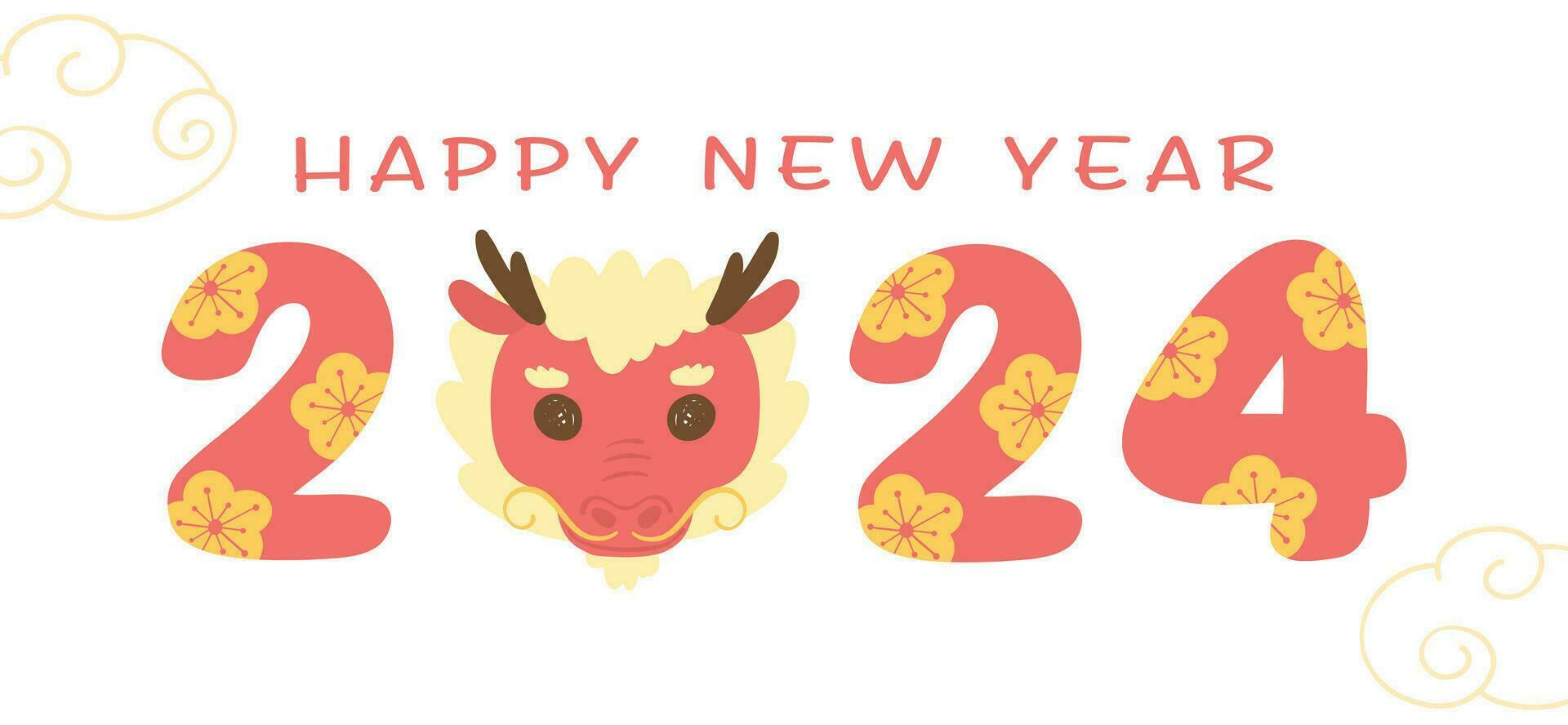 Festive Chinese Dragon face Cartoon Illustration for New Year 2024 Celebration vector