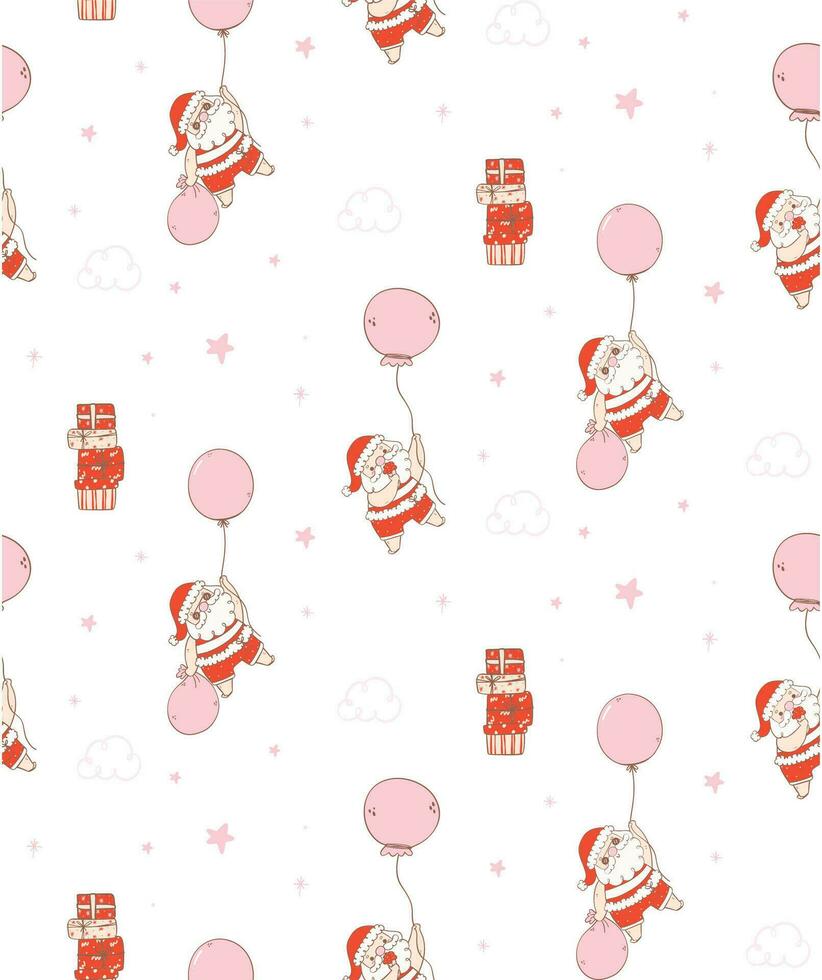 Summer Santa Claus Christmas with balloon Doodle Pattern seamless on White Background vector