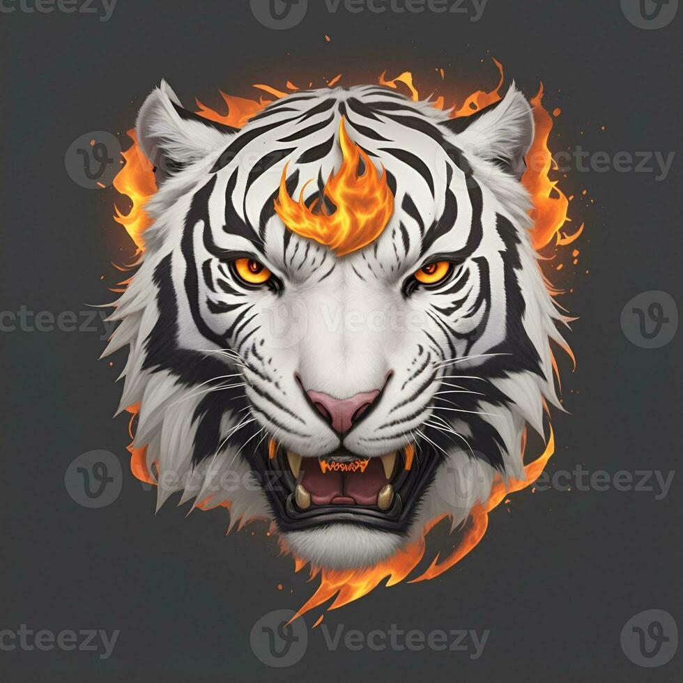 Fire white tiger head mascot, for t-shirts, banners and esports game logos, etc. AI generated photo