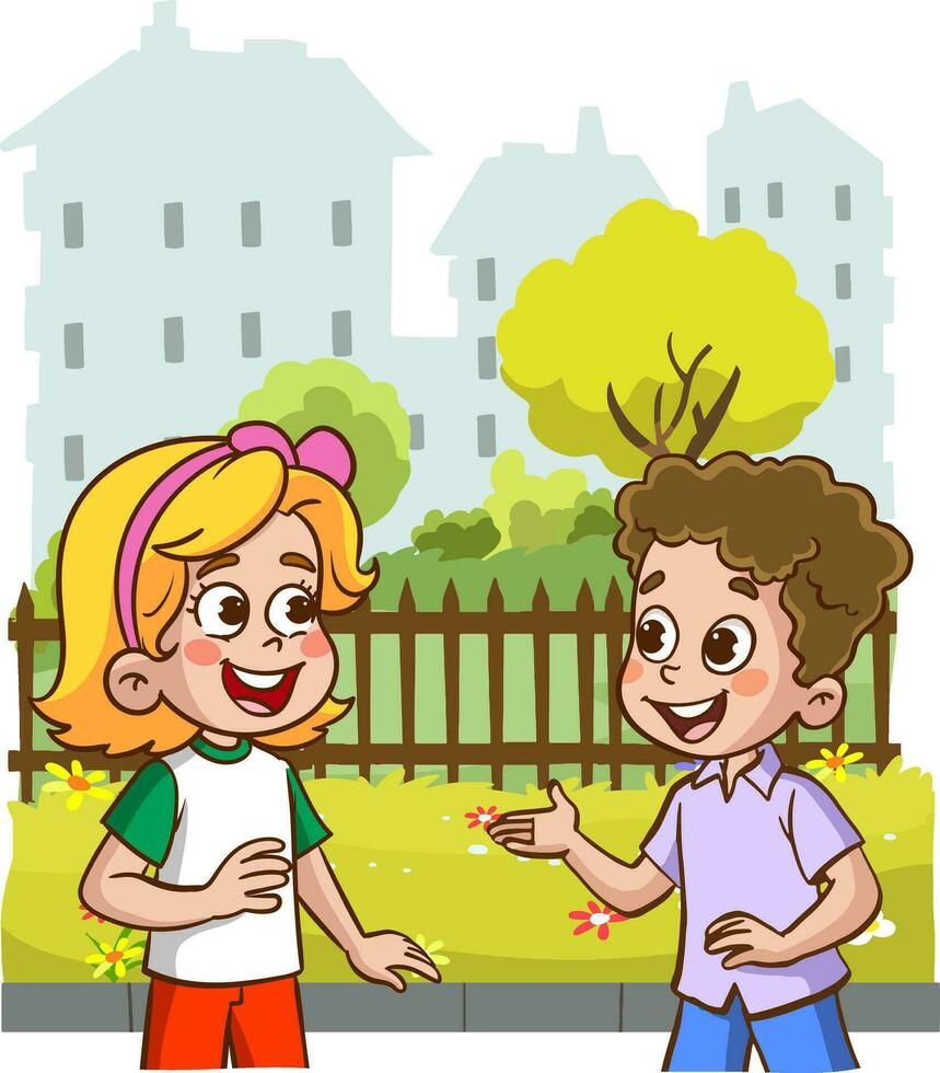 vector illustration of cute kids chatting