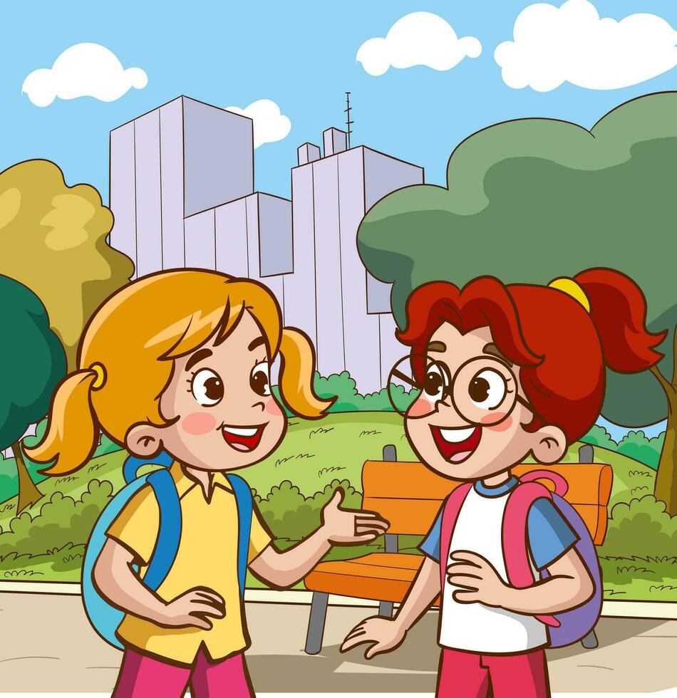 vector illustration of cute kids chatting