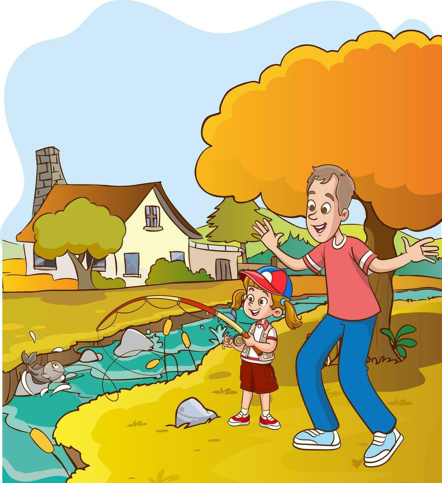 vector illustration of fishing family