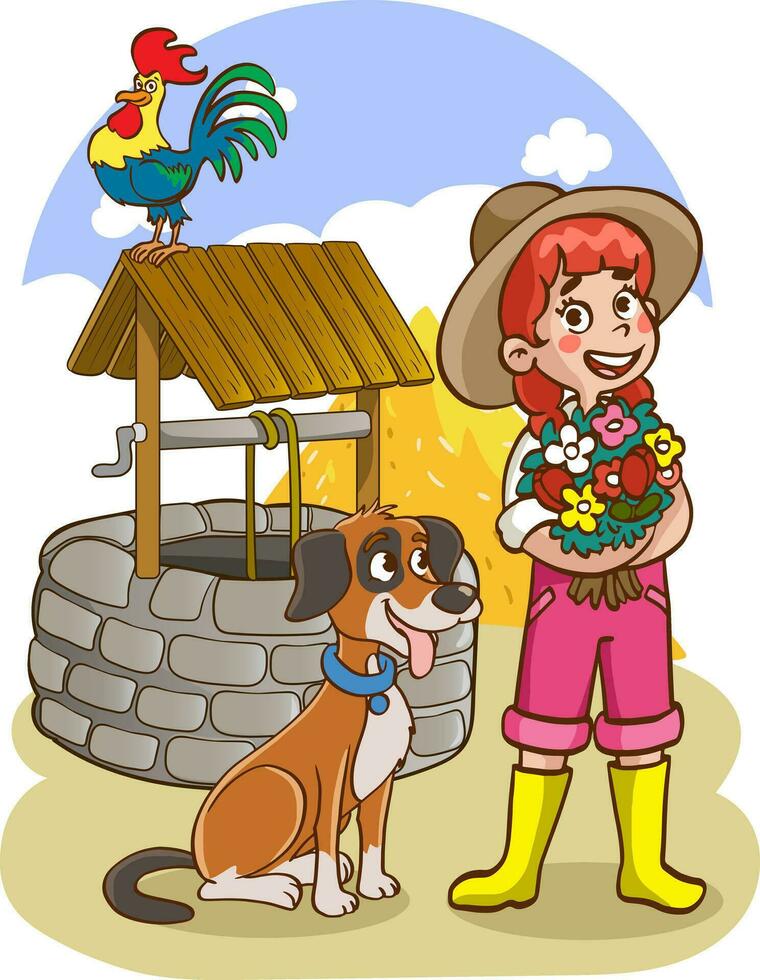 vector ilustración de pueblo chico niños