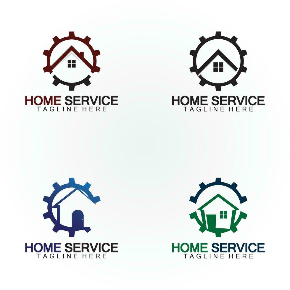 Home service logo, design concept gear and home, suitable for renovation, rebuild companies, and companies that provide home maintenance vector