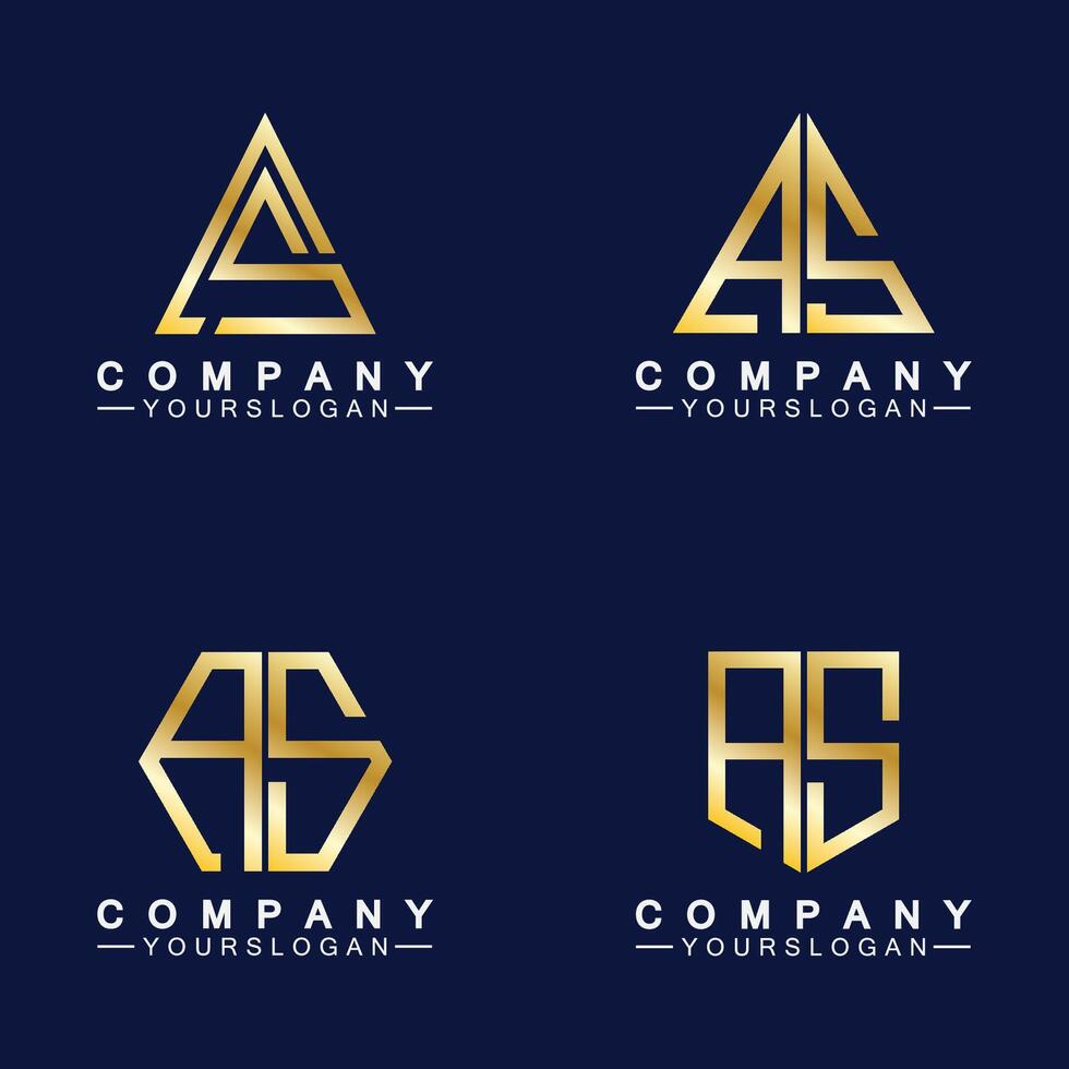 Alphabet letters monogram logo AS,SA,A and S, elegant and Professional gold color letter icon design vector