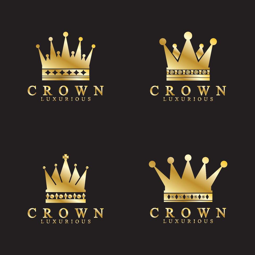 oro corona iconos reina Rey dorado coronas lujo logo diseño vector en negro antecedentes