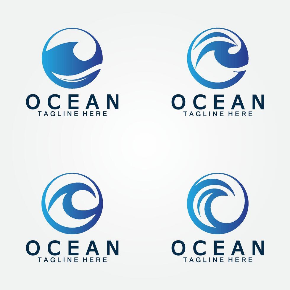 wavy blue ocean water letter O ocean wave logo design vector