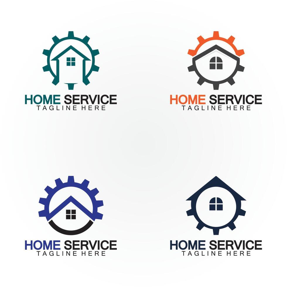 Home service logo, design concept gear and home, suitable for renovation, rebuild companies, and companies that provide home maintenance vector