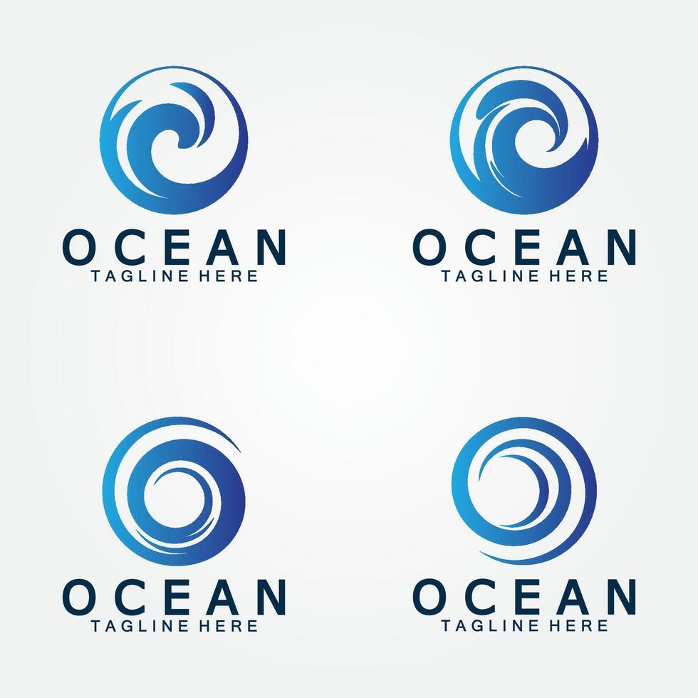 wavy blue ocean water letter O ocean wave logo design vector