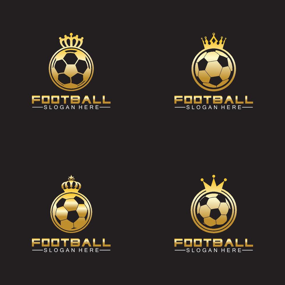 Luxury golden football king logo design on isolated black background vector