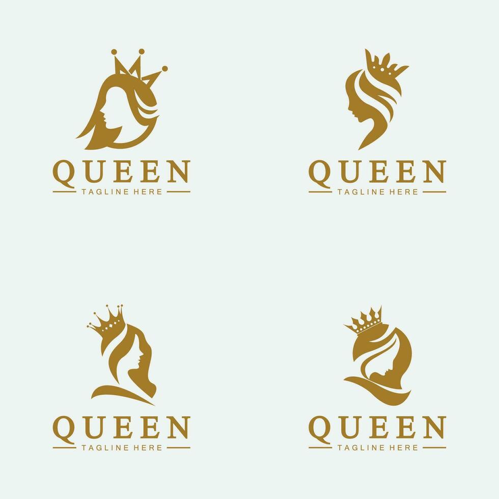 Beautiful face queen icon logo.for queen logo.Beauty woman hair salon golden logo. cosmetic, skin care business logo vector