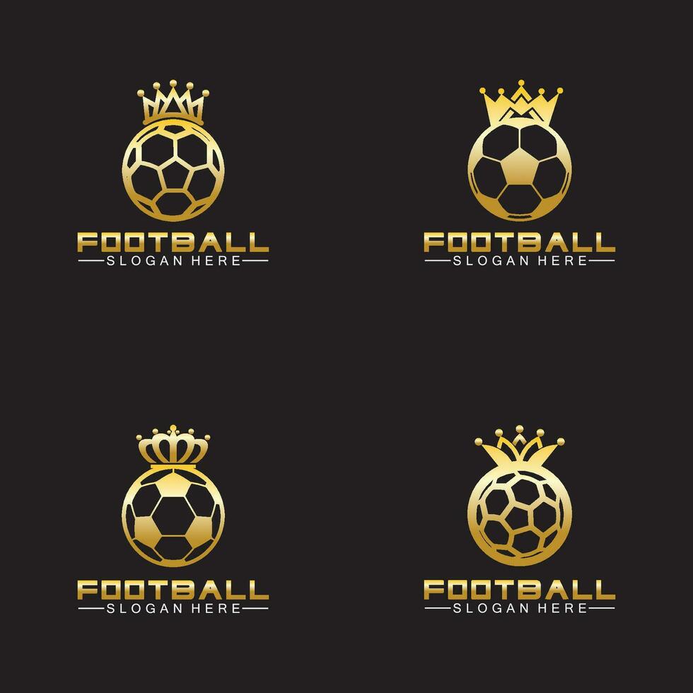 Luxury golden football king logo design on isolated black background vector
