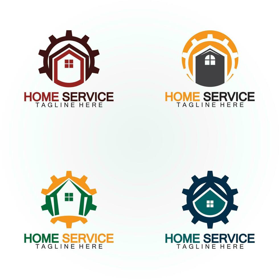 Home service logo, design concept gear and home, suitable for renovation, rebuild companies, and companies that provide home maintenance vector