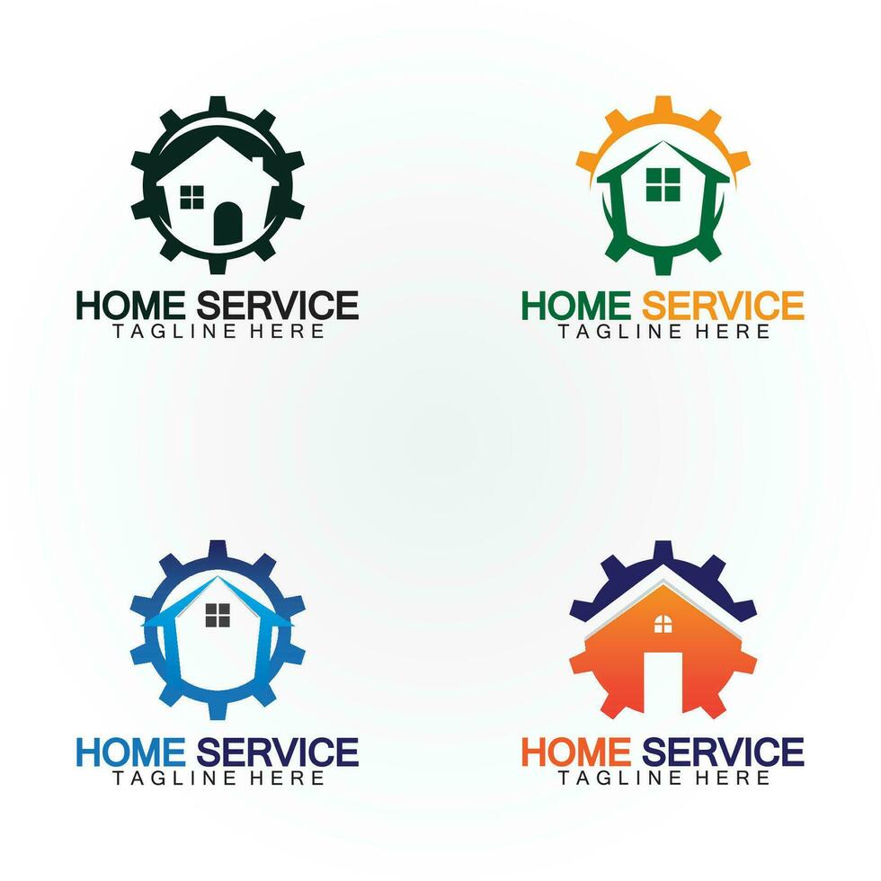 hogar Servicio logo, diseño concepto engranaje y hogar, adecuado para renovación, reconstruir compañías, y empresas ese proporcionar hogar mantenimiento vector