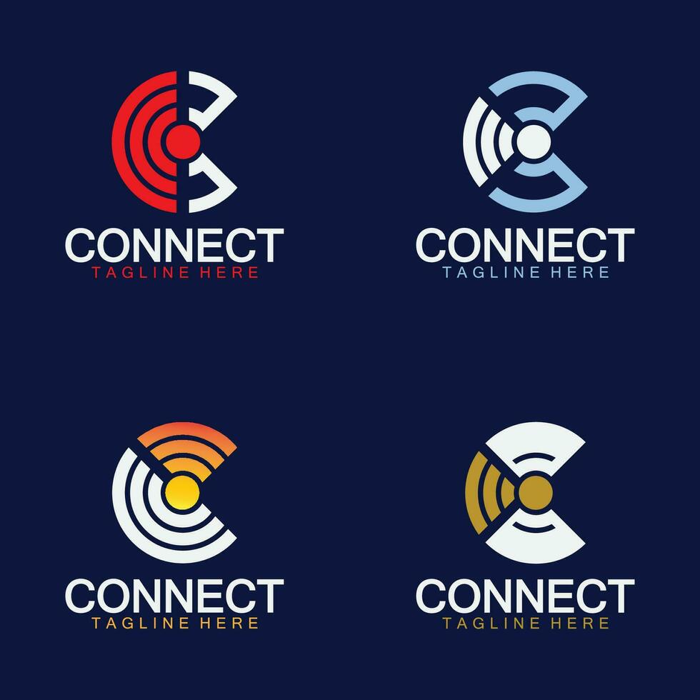 letra C conexión logo con señal diseño vector ilustración