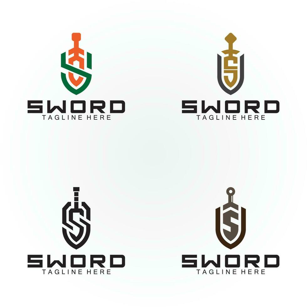 diseño de logotipo de espada y escudo de letra s vector