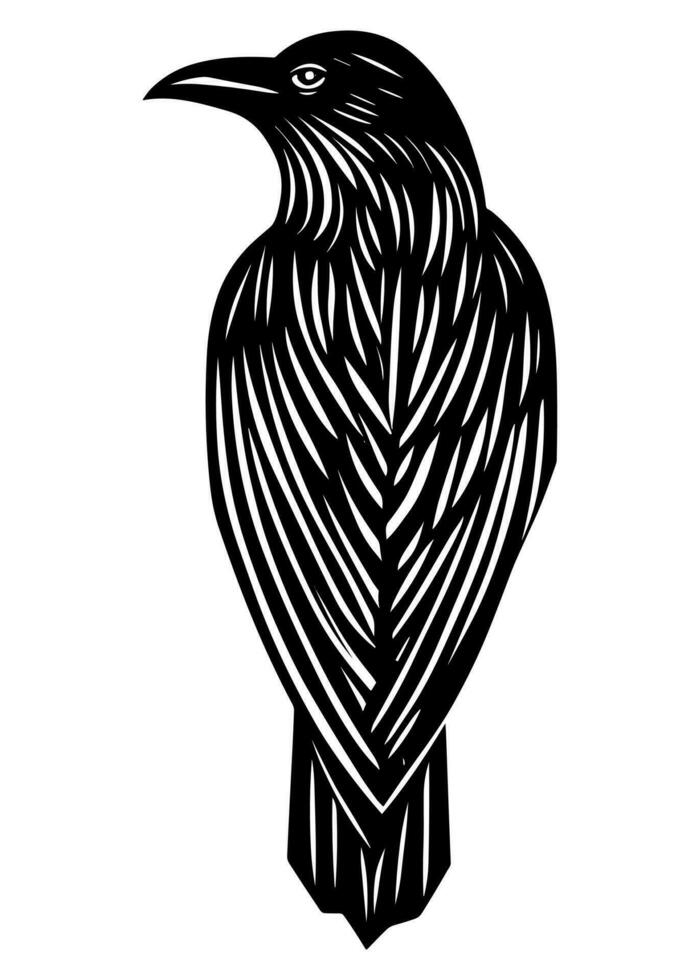 Black and white crow illustration vector