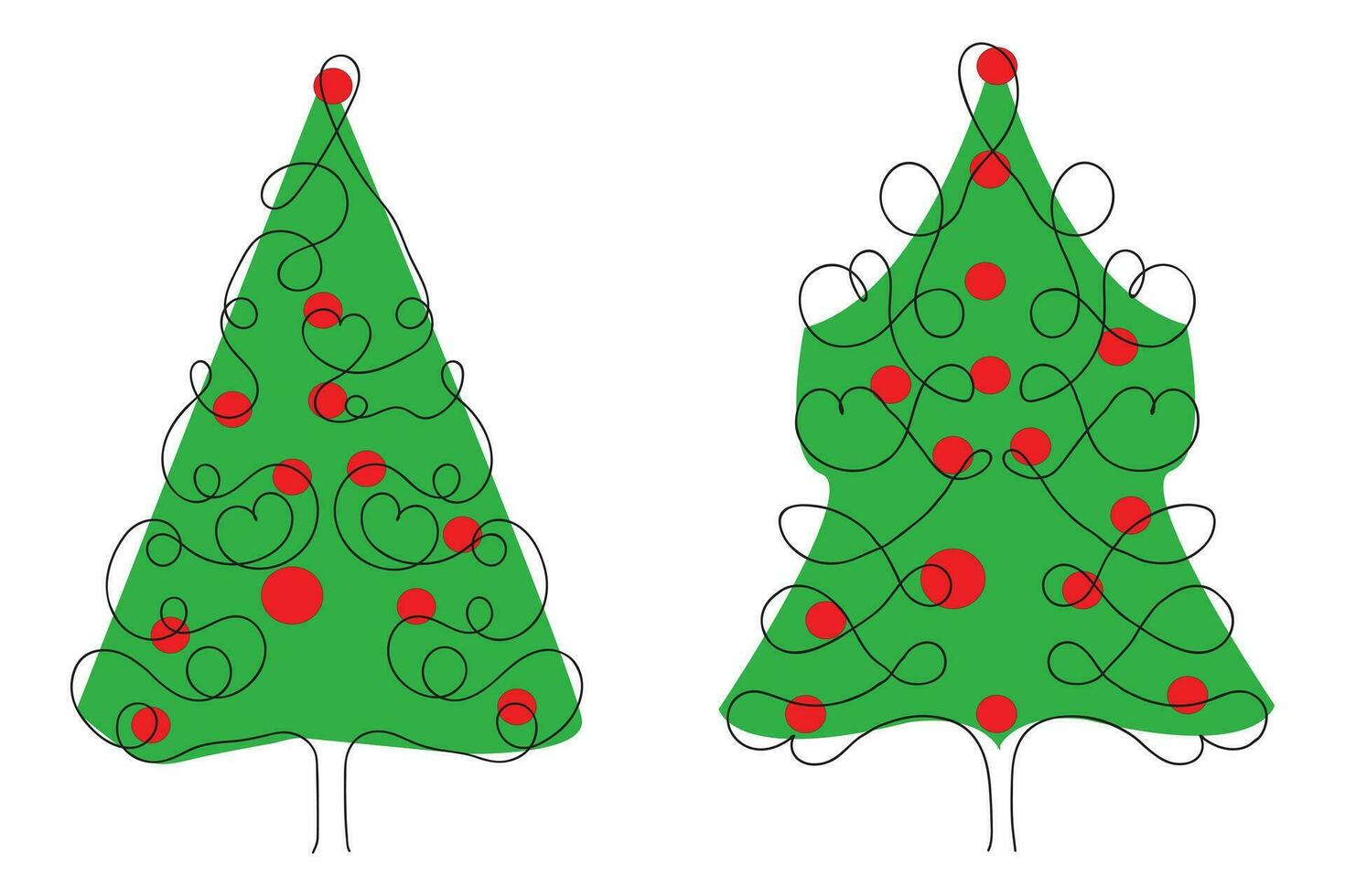 Hand drawn Thin continuous line Christmas tree with hearts Symbol vector, one line pine fir tree romantic relationship love sign, Minimalistic Outline single line art holiday cards decorations vector
