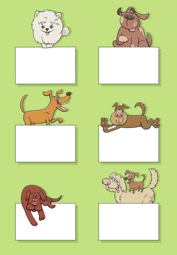 cartoon dogs and puppies with cards design set vector