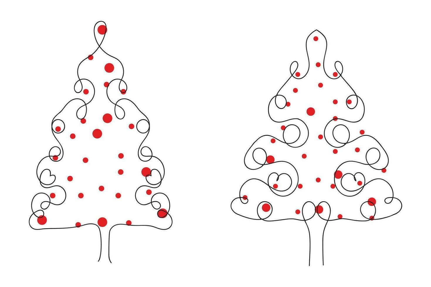 mano dibujado Delgado continuo línea Navidad árbol con corazones símbolo vector, uno línea pino abeto árbol romántico relación amor firmar, minimalista contorno soltero línea Arte fiesta tarjetas decoraciones vector