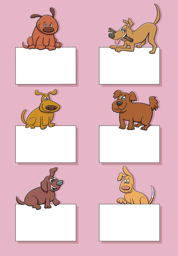 cartoon dogs and puppies with cards design set vector