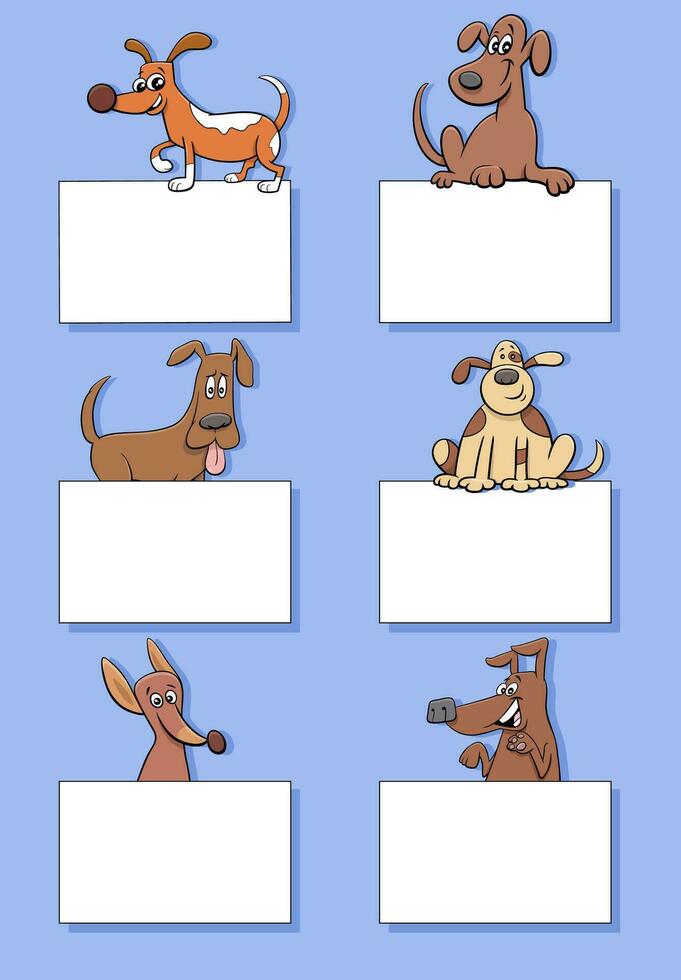 cartoon dogs and puppies with cards design set vector