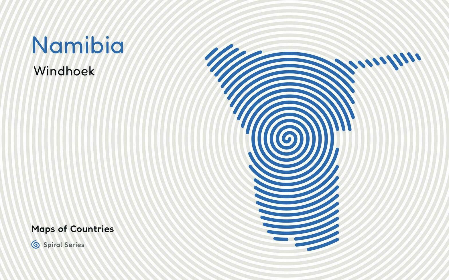 creativo mapa de Namibia, político mapa. Windhoek. capital. mundo países vector mapas serie. espiral, huella dactilar serie