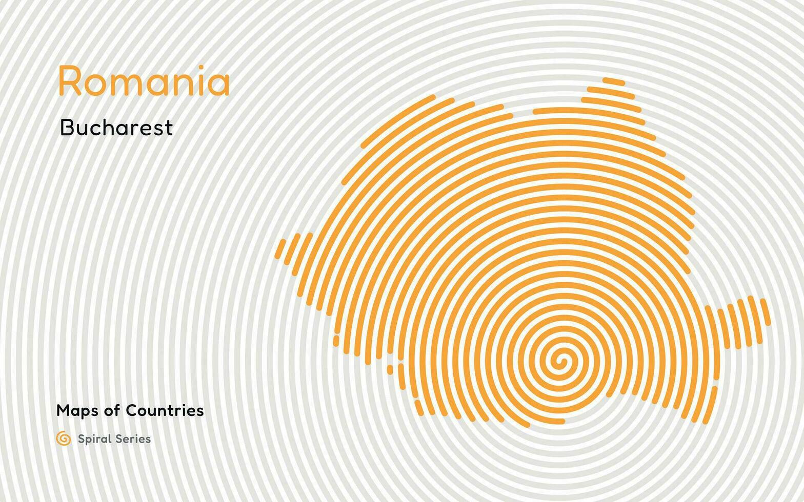 Creative map of Romania. Political map. Capital Bucharest. World Countries vector maps series. Spiral fingerprint series