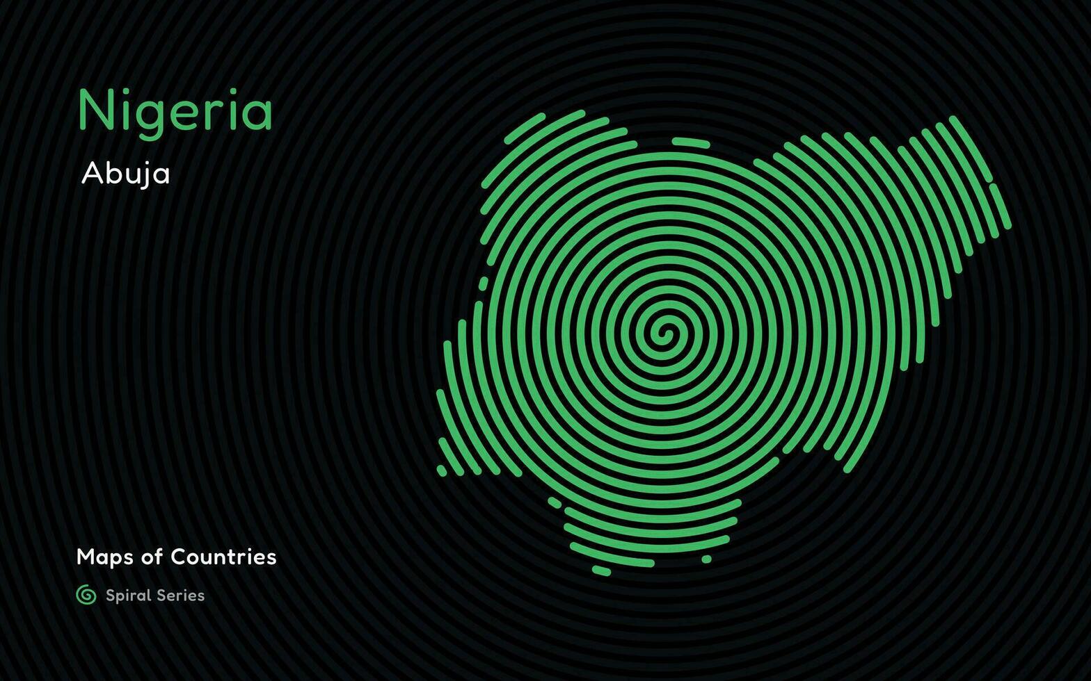 Creative map of Nigeria, Political map. Abuja. Capital. World Countries vector maps series. Spiral, fingerprint series