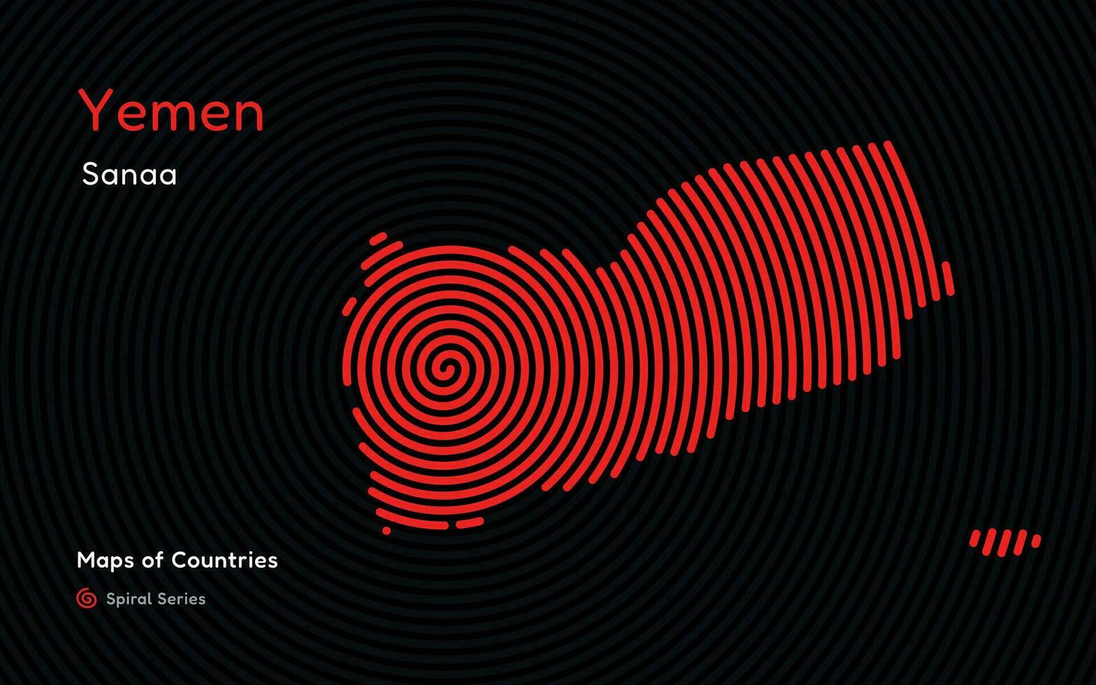 Creative map of Yemen. Political map. Capital Sanaa. World Countries vector maps series. Spiral fingerprint series