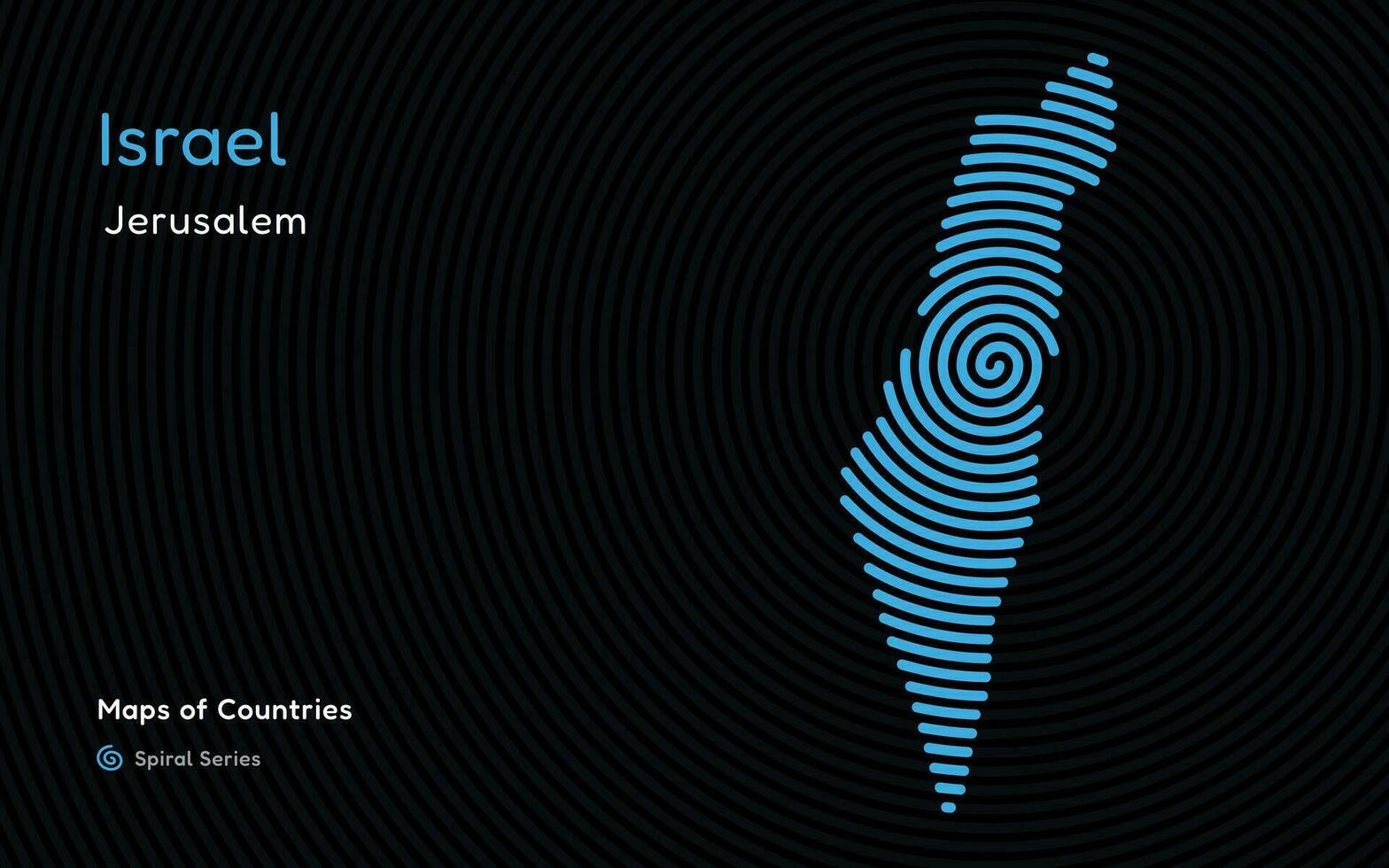 israel map with spiral shape and blue lines vector