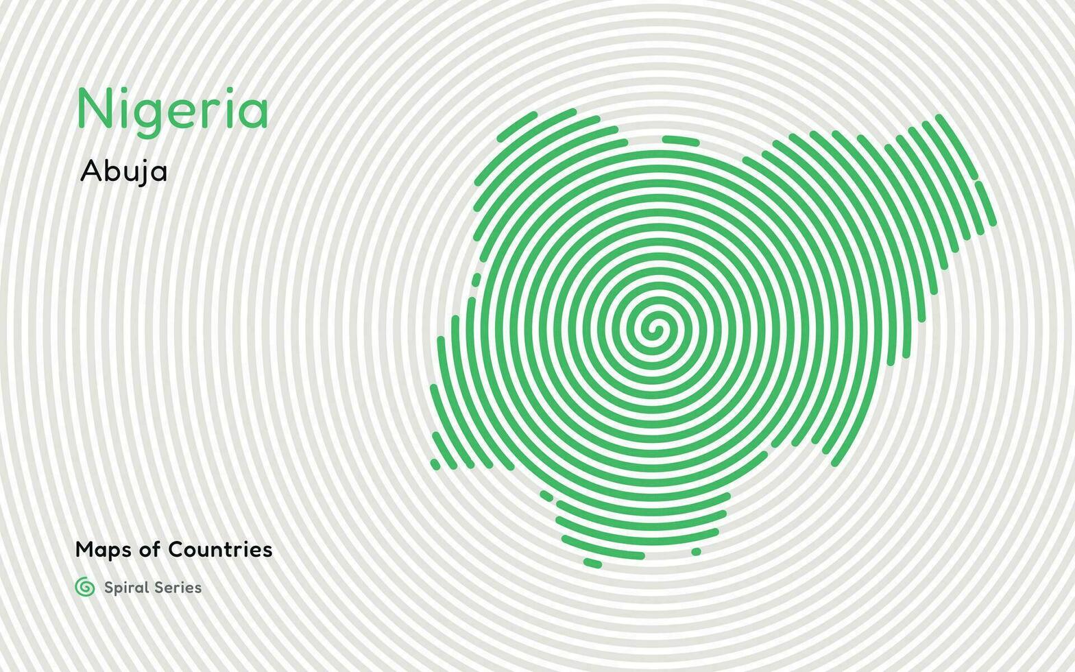 Creative map of Nigeria, Political map. Abuja. Capital. World Countries vector maps series. Spiral, fingerprint series