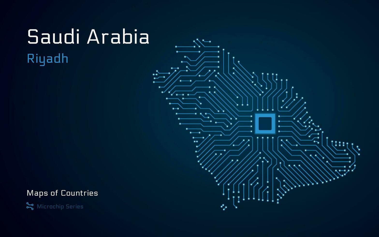 Creative map of Saudi Arabia. Political map. Riyadh. Capital. World Countries vector maps. Microchip Series