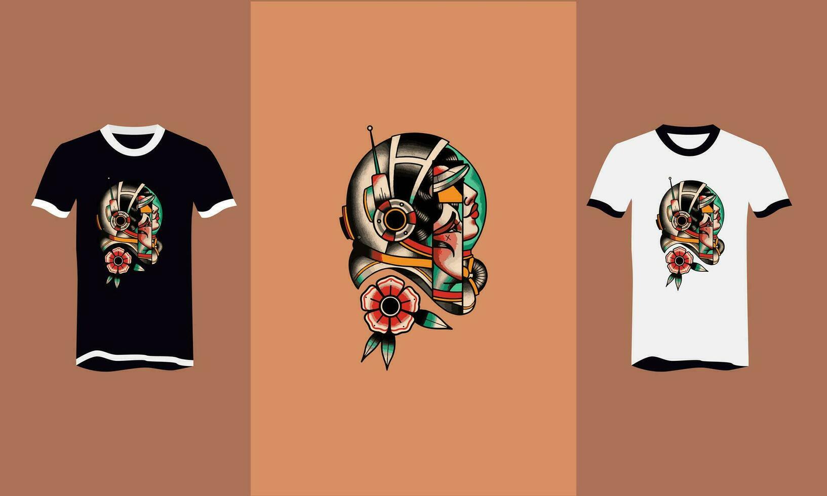 t shirt design of head women and helmet vector