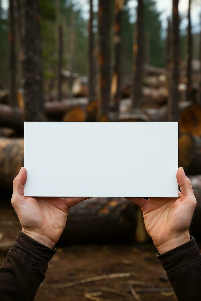 person holding blank sheet mockup AI Generative photo