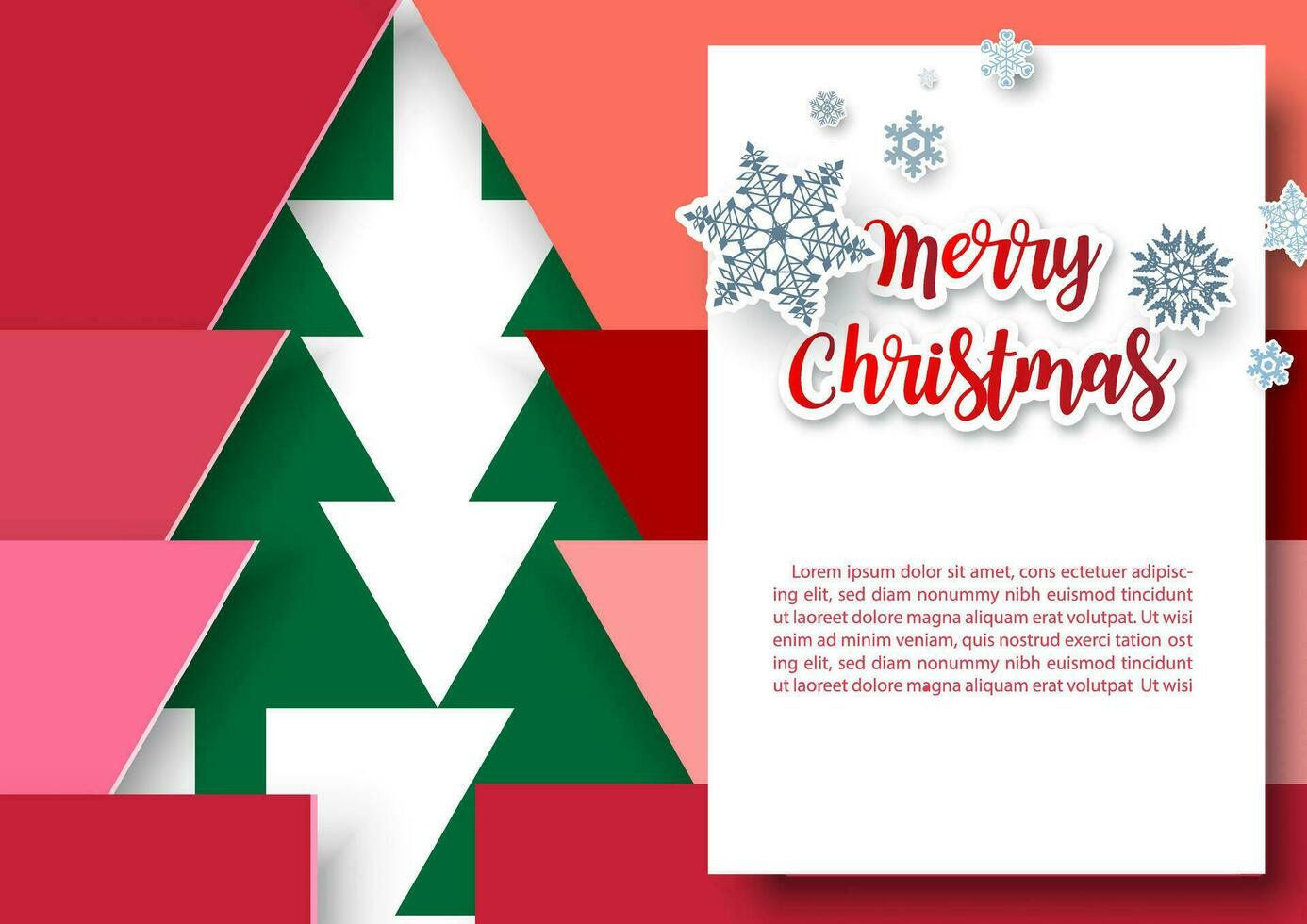 Christmas greeting card in paper cut style and vector design with example texts.