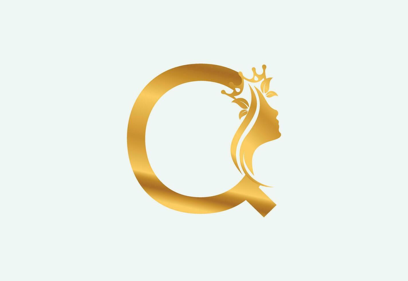 beauty monogram letter Q woman silhouette logo design vector