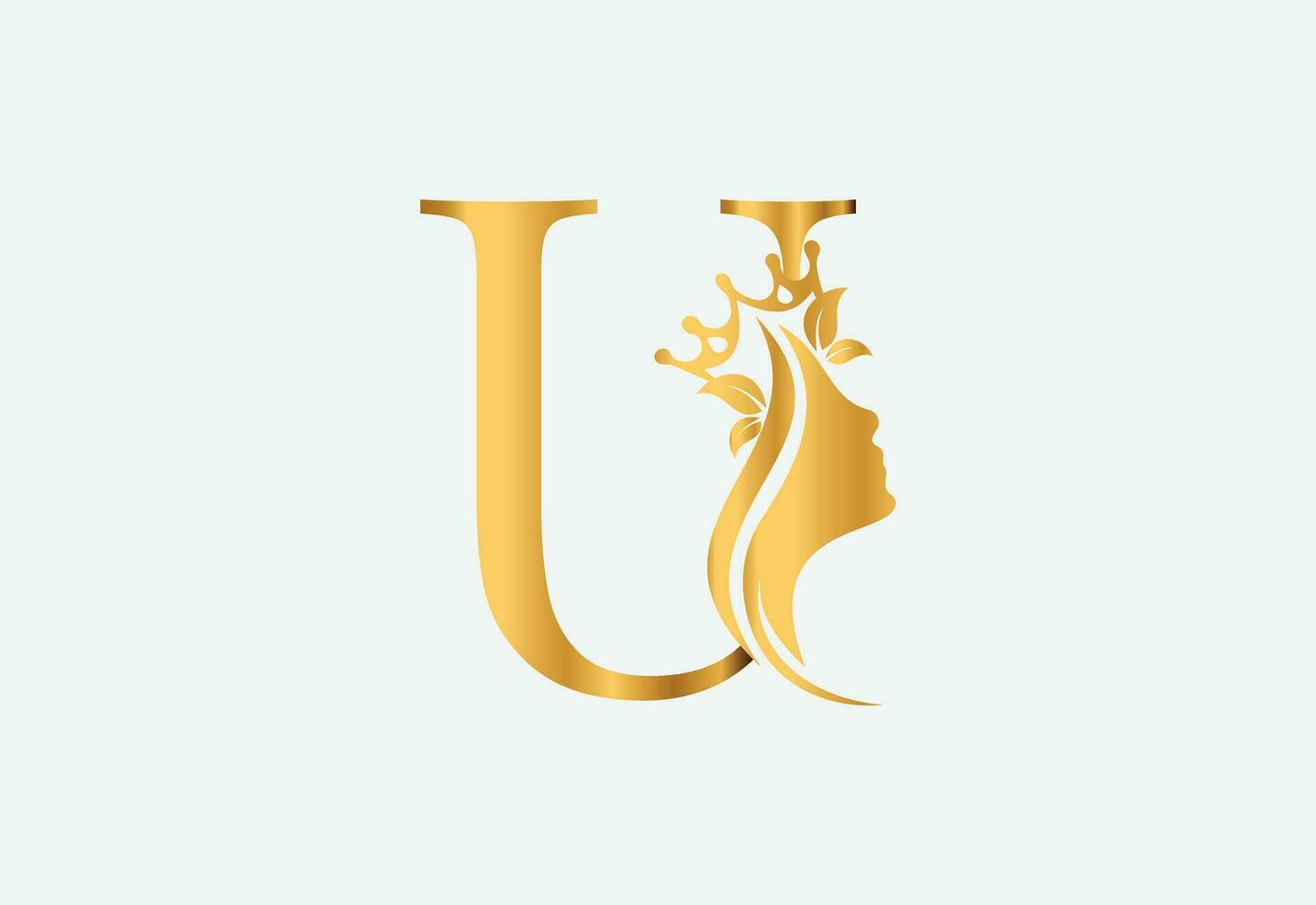beauty monogram letter U woman silhouette logo design vector