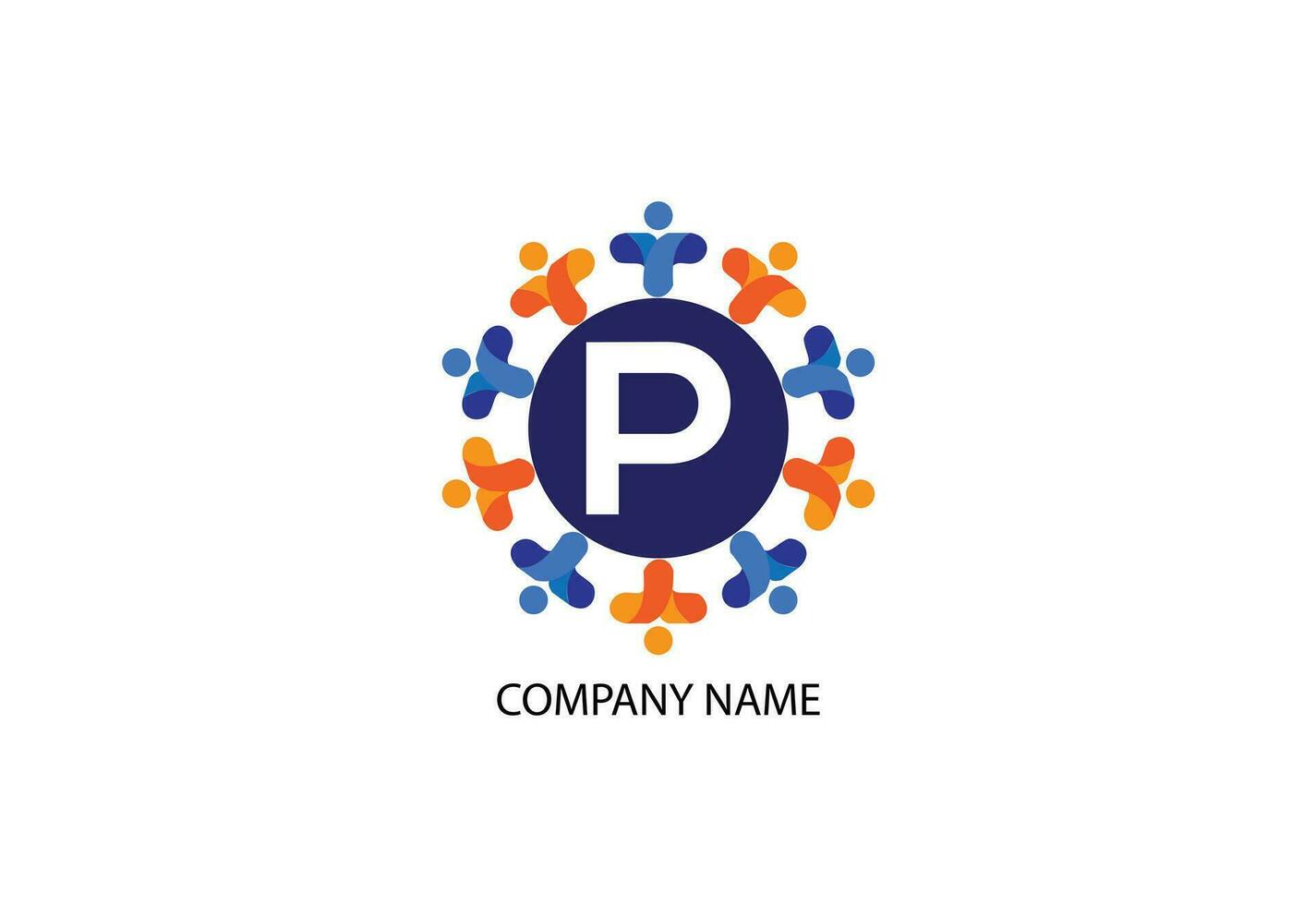 people with letter P logo design concept template vector