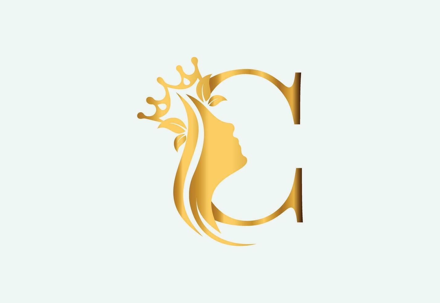 beauty monogram letter C woman silhouette logo design vector