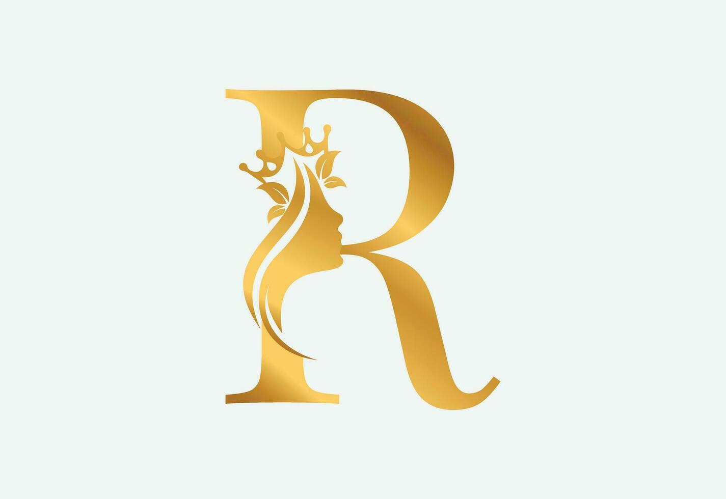 beauty monogram letter R woman silhouette logo design vector